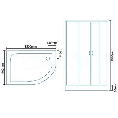 Offset Left Handed Shower Cabin with Aqua White Back Panels - 1200 x 900mm