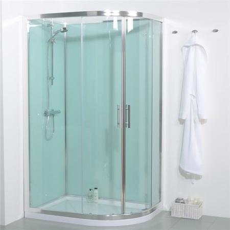 1200mm Offset Left Hand Quadrant Shower Cabin with Aqua White Back Panels with SQUARE  VALVE
