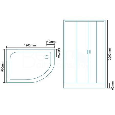 1200mm Offset Left Hand Quadrant Shower Cabin with Aqua White Back Panels with SQUARE  VALVE