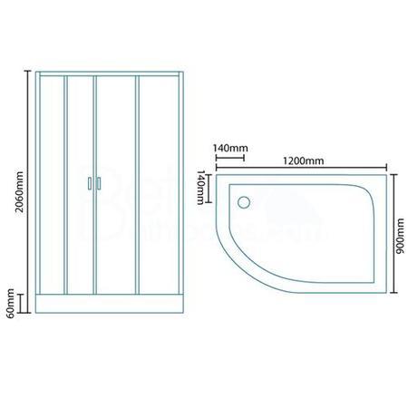 1200mm Offset Right Hand Quadrant Shower Cabin with Aqua White Back Panels - with SQUARE VALVE