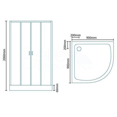 Quadrant Shower Cabin with Aqua White Back Panels - 900 x 900mm - Quatro Range