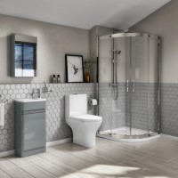 AquaFloe Iris 900 x 900 Shower Cubicle with Portland Close Coupled & 410 Floorstanding Medium Grey Vanity Unit AquaFloe Iris 900 x 900 Shower Cubicle with Portland Close Coupled & 410 Floorstanding Medium Grey Vanity Unit