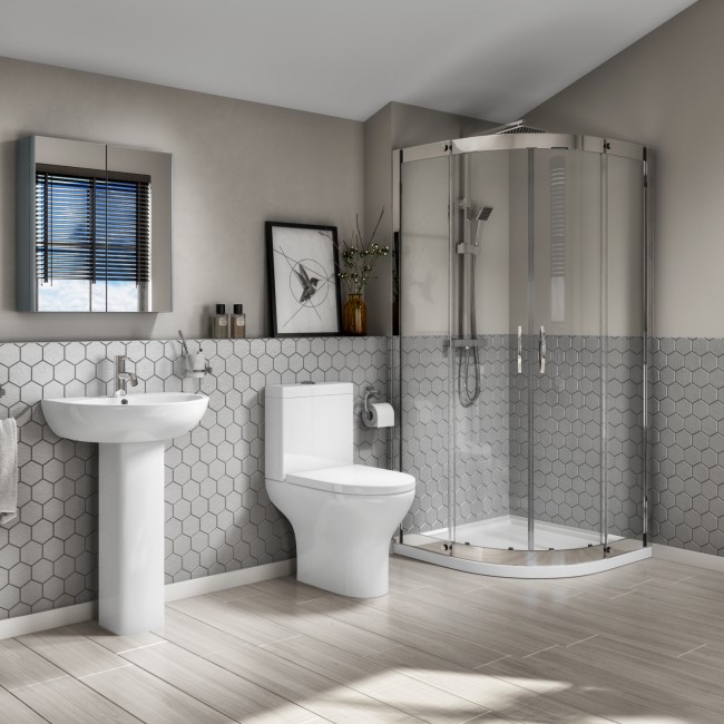 Quadrant Shower Bathroom Suite with Toilet Basin and Tray - Portland
