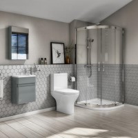 Aquafloe 900 Quad with Portland 410 Wall Hung Med Grey Vanity Unit & Portland Close Coupled
