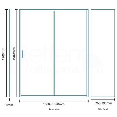 1400 x 800mm Sliding Door Shower Enclosure 8mm Glass - Aquafloe Iris