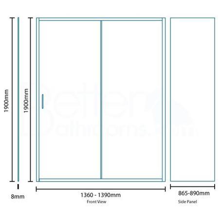 1400 x 900mm Sliding Door Shower Enclosure 8mm Glass - Aquafloe Iris