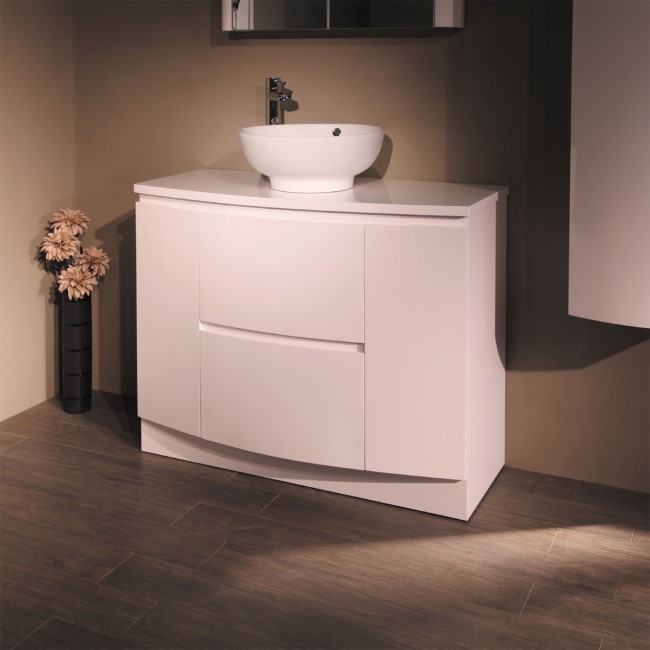 1010mm Floor Standing Vanity Unit No Basin - White Double Door & Drawers - Voss Range