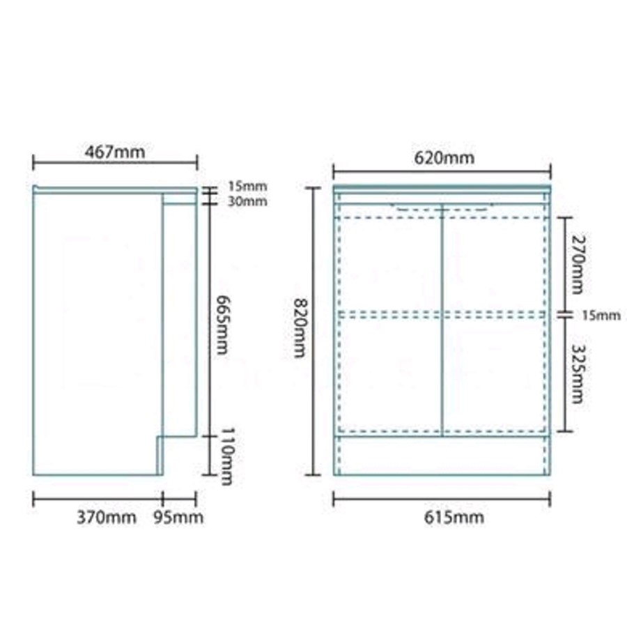 620mm Floor Standing Basin Vanity Unit - White Double Door - Voss