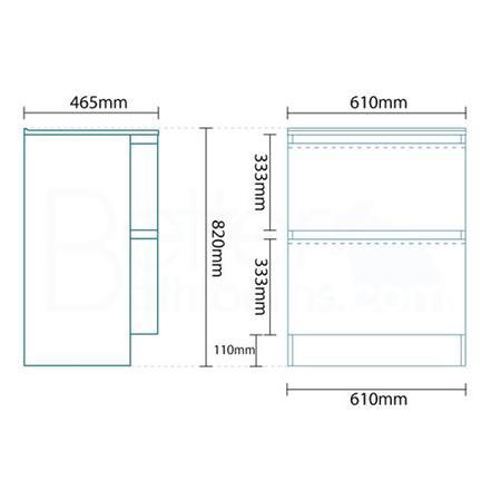 620mm Floorstanding Vanity Unit with Basin - 2 Drawer - Voss Range