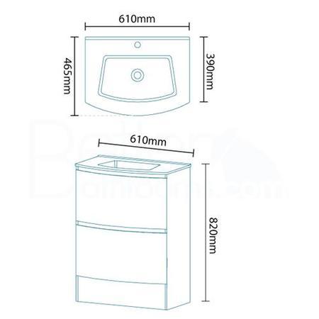 620mm Floorstanding Vanity Unit with Basin - 2 Drawer - Voss Range