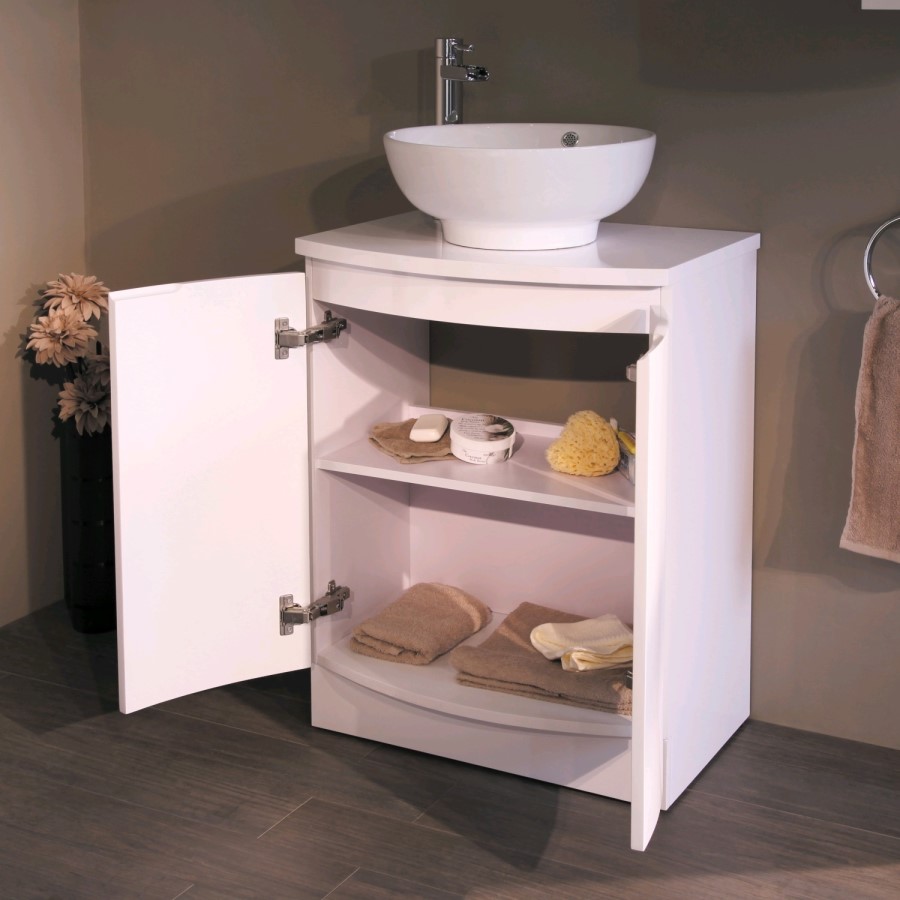 620mm Floorstanding Vanity Unit with Pacific Countertop Basin - White - Voss Range