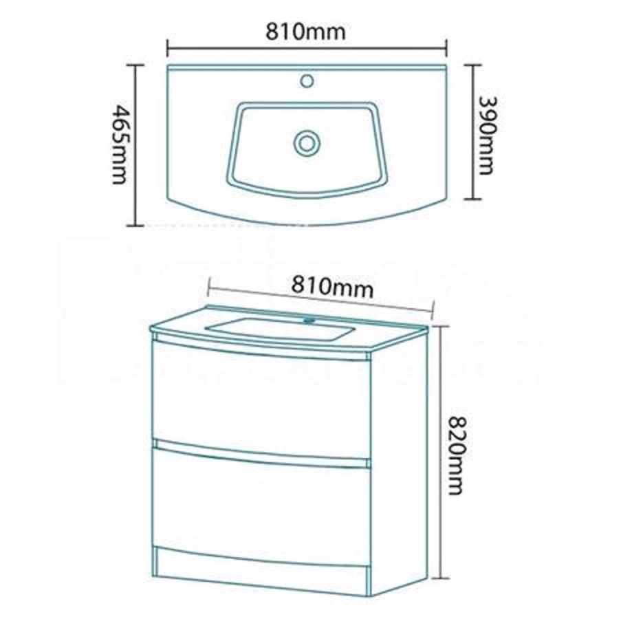 810mm Floor Mounted Vanity Drawer Basin Unit - Voss Range