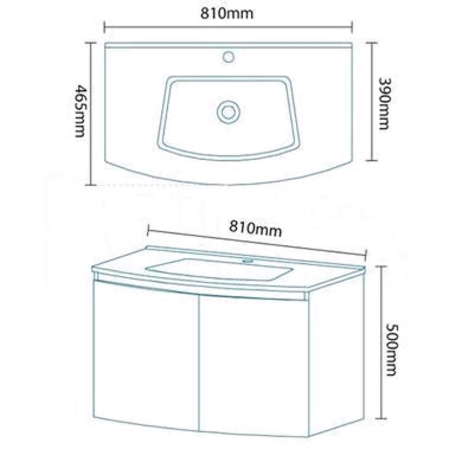 810mm Wall Hung Vanity Basin Unit - Double Door White -  Voss Range