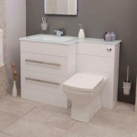 Left Handed Combination Unit with Tabor Toilet - 2 Drawer White Basin Cabinet - Vigo Range