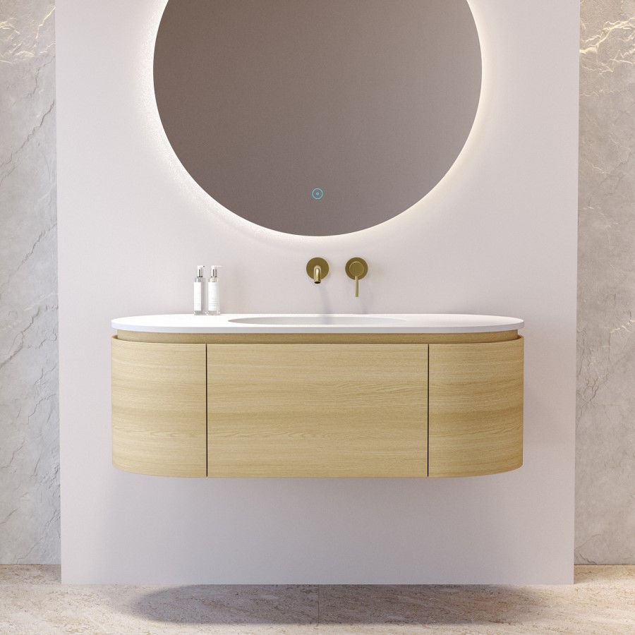 1200mm Oak Wood Effect Wall Hung Vanity Unit with Solid Surface Basin ...