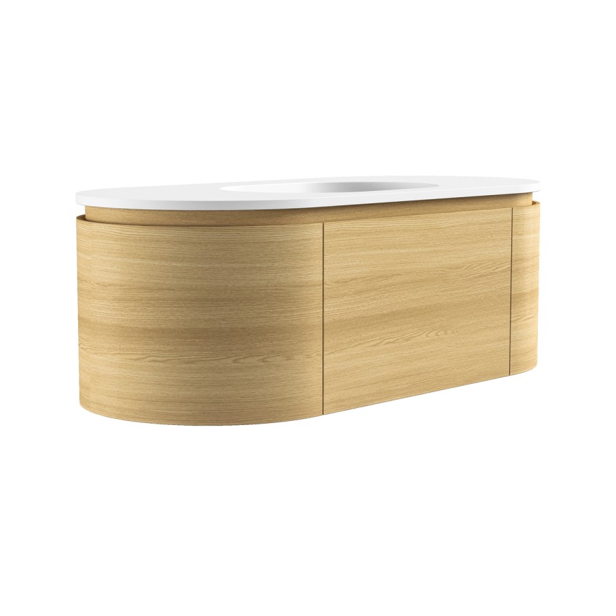 1200mm Oak Wood Effect Wall Hung Vanity Unit with Solid Surface Basin - Cali