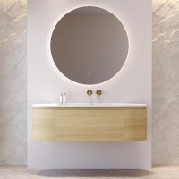 1400mm Oak Wood Effect Wall Hung Vanity Unit with Solid Surface Basin - Cali