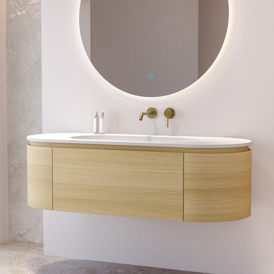 1400mm Oak Wood Effect Wall Hung Vanity Unit with Solid Surface Basin - Cali