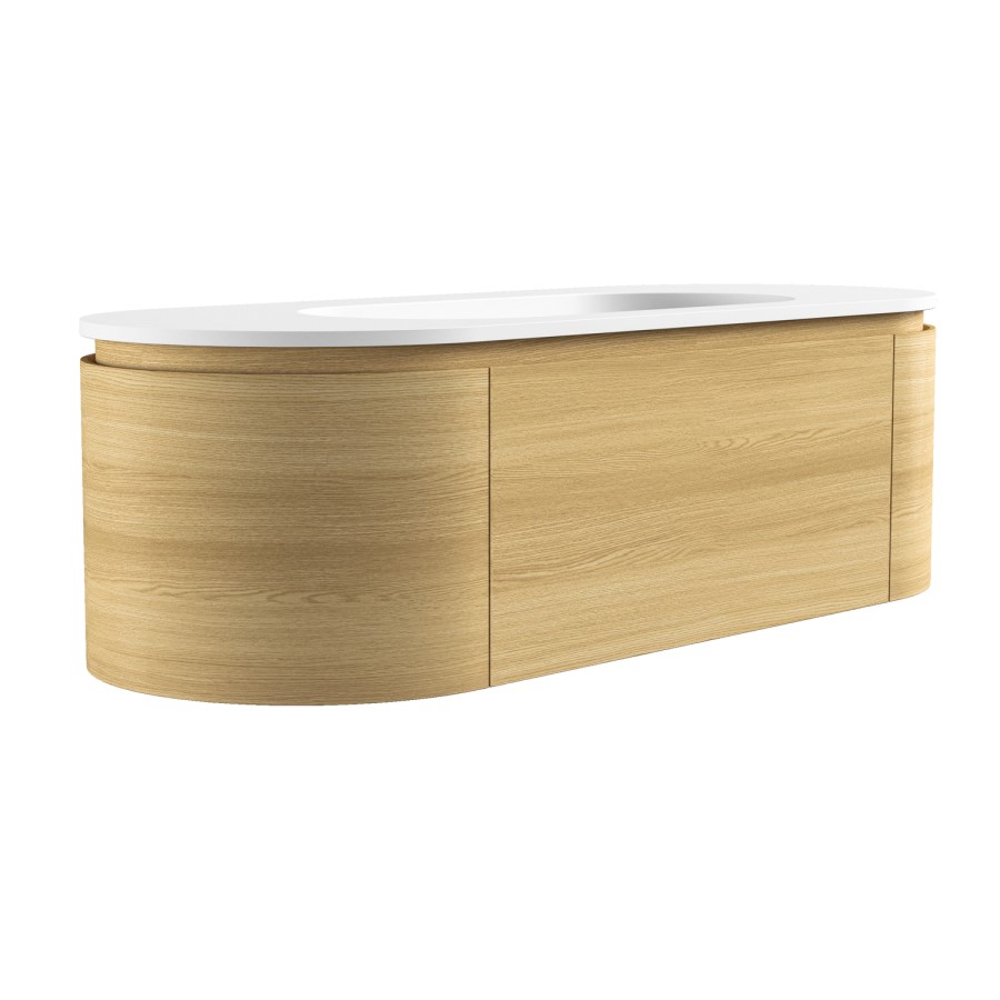1400mm Oak Wood Effect Wall Hung Vanity Unit with Solid Surface Basin - Cali