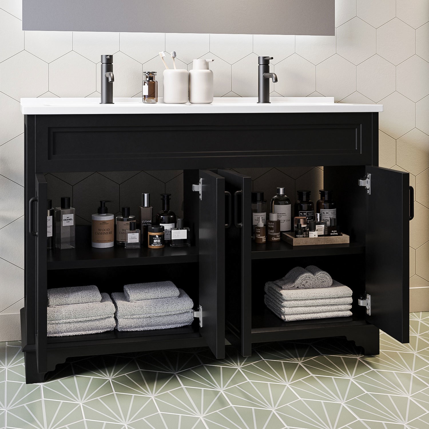 1200mm Black Freestanding Double Vanity Unit With Basins - Camden