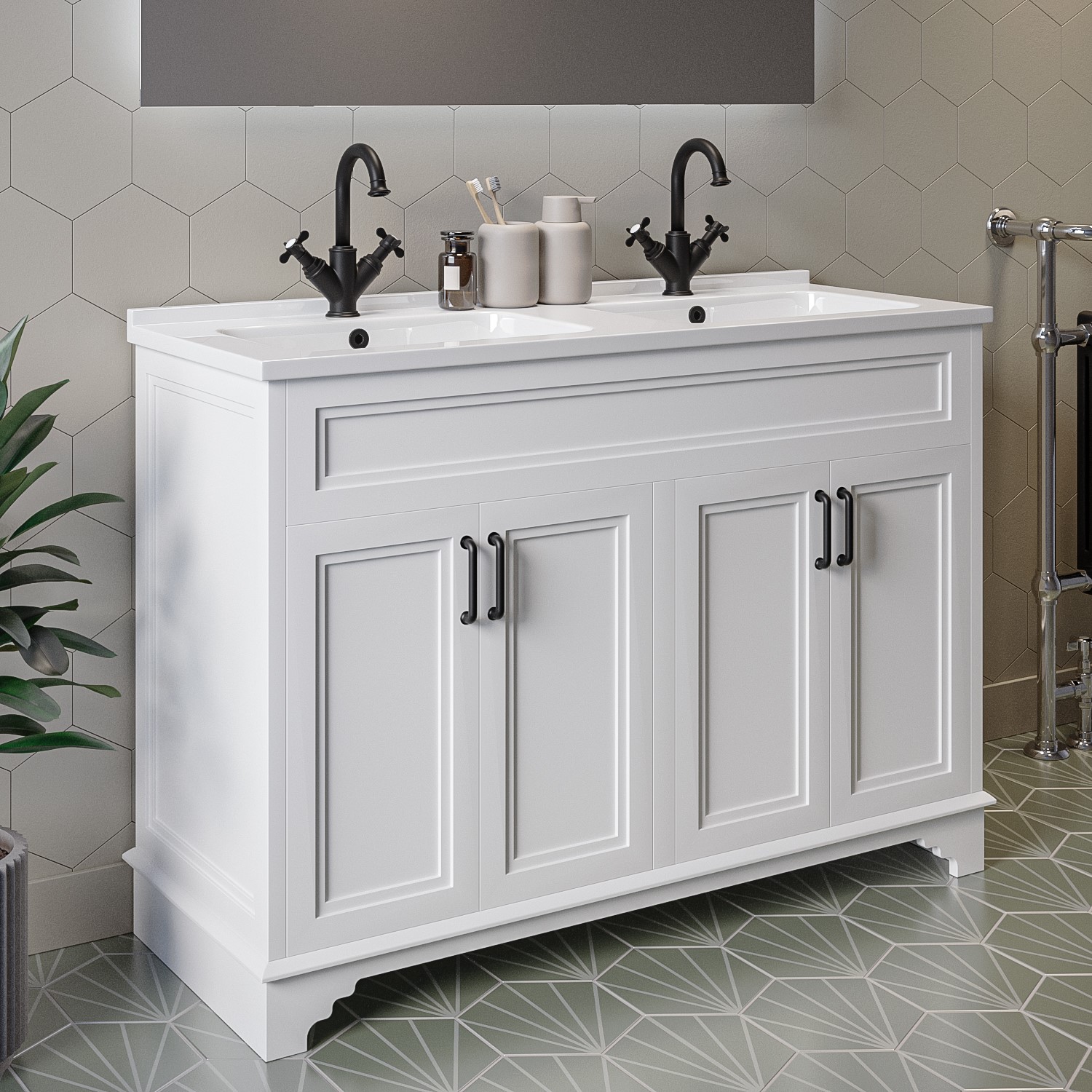 23.1″ Small Freestanding Bathroom Vanity Set – Single Basin With 2-Door Storage Cabinet, White Porcelain Sink, Artificial Marble Top