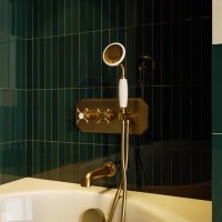 Brushed Brass 2 Outlet Thermostatic Mixer Shower Set with Hand Shower & Bath Filler Spout - Cambridge