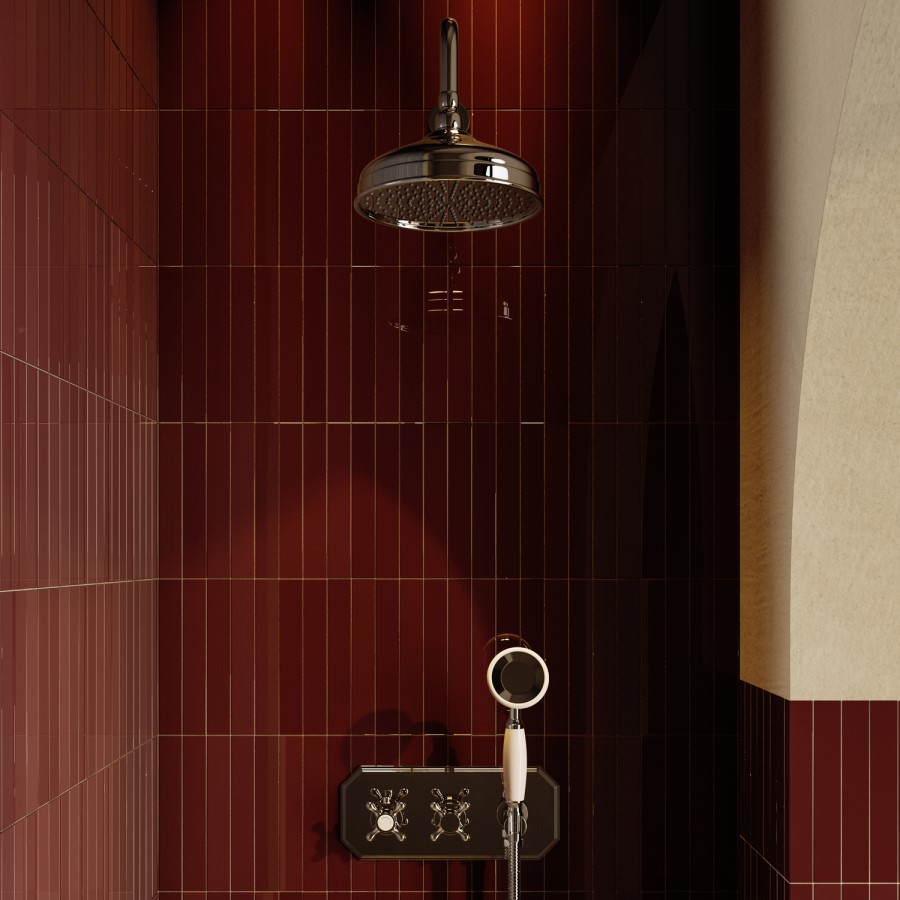Chrome 2 Outlet Thermostatic Mixer Shower Set with Hand Shower & Overhead Shower - Cambridge