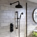 BUN/CAMMB3H2O/91132 Black 2 Outlet  Wall Mounted Thermostatic Mixer Shower Set with Hand Shower - Cambridge