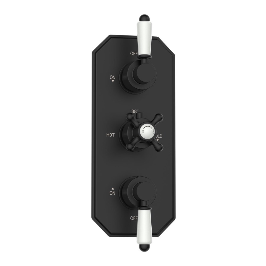 Black 2 Outlet  Wall Mounted Thermostatic Mixer Shower Set with Hand Shower - Cambridge
