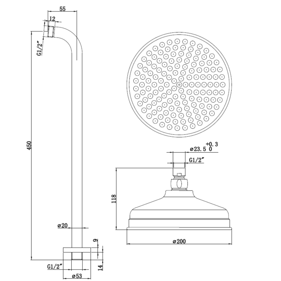 ONLY OPENED - BlackTraditional Shower Head & Wall Arm - Cambridge