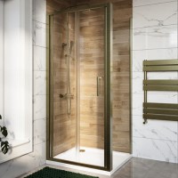 900x800mm Brushed Brass 6mm Glass Rectangular Bi-Fold Shower Enclosure - Carina 900x800mm Brushed Brass 6mm Glass Rectangular Bi-Fold Shower Enclosure - Carina