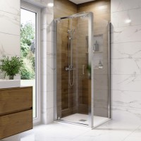900mm Chrome 6mm Glass Square Hinged Shower Enclosure with Low Profile Shower Tray - Carina 900mm Chrome 6mm Glass Square Hinged Shower Enclosure with Low Profile Shower Tray - Carina