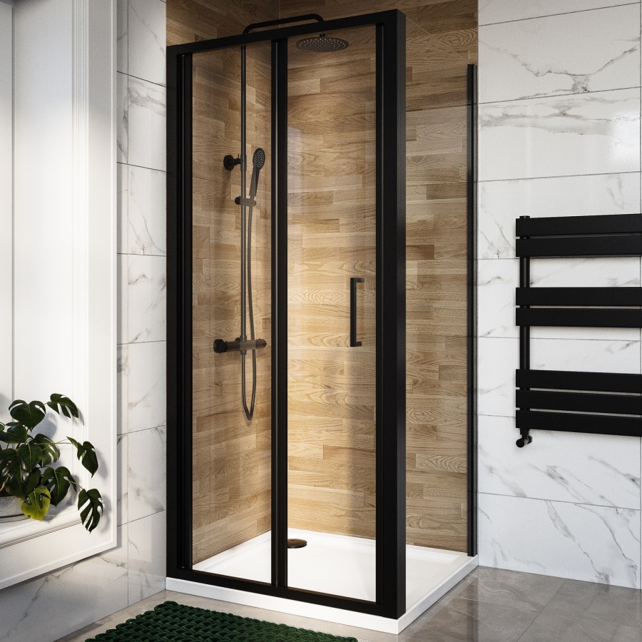 800x800mm Black 6mm Glass Square Bi-Fold Shower Enclosure - Carina