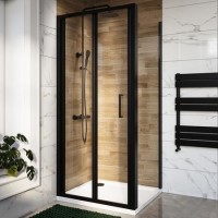 900x800mm Black 6mm Glass Rectangular Bi-Fold Shower Enclosure - Carina 900x800mm Black 6mm Glass Rectangular Bi-Fold Shower Enclosure - Carina