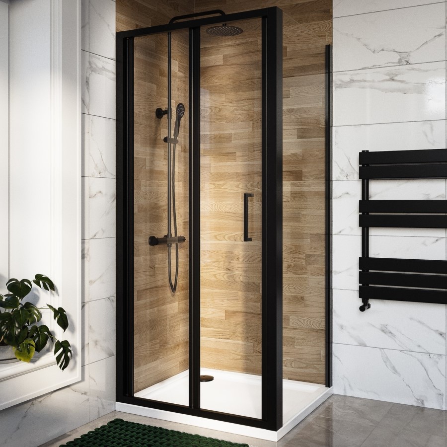 900x800mm Black 6mm Glass Rectangular Bi-Fold Shower Enclosure - Carina