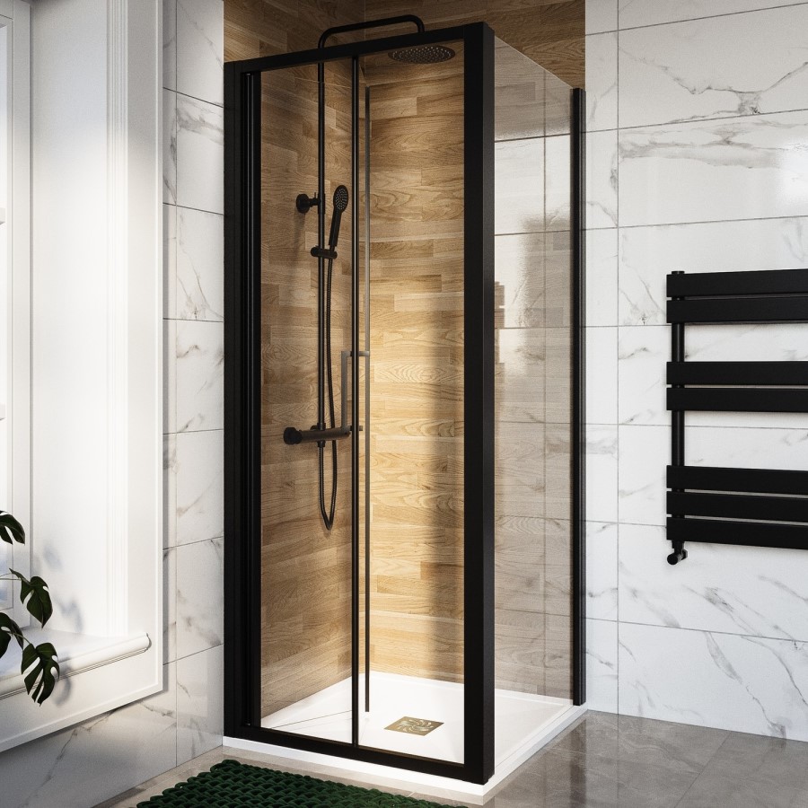 900x800mm Black 6mm Glass Rectangular Bi-Fold Shower Enclosure - Carina