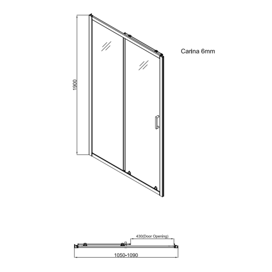 1100x900mm Chrome 6mm Glass Rectangular Sliding Shower Enclosure - Carina