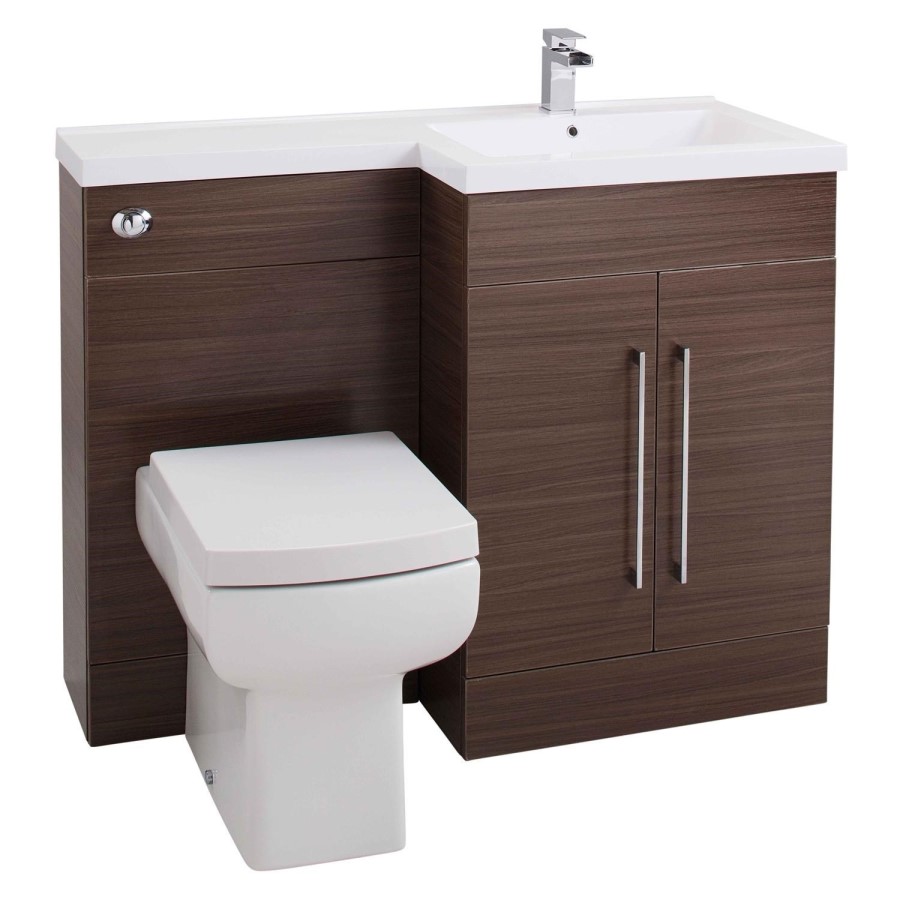 Moderno Right Hand Walnut Furniture Suite with 900mm Shower Enclosure Tray and Waste