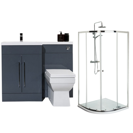 Moderno Left Hand Anthracite Furniture Suite with 900mm Shower Enclosure Tray and Waste