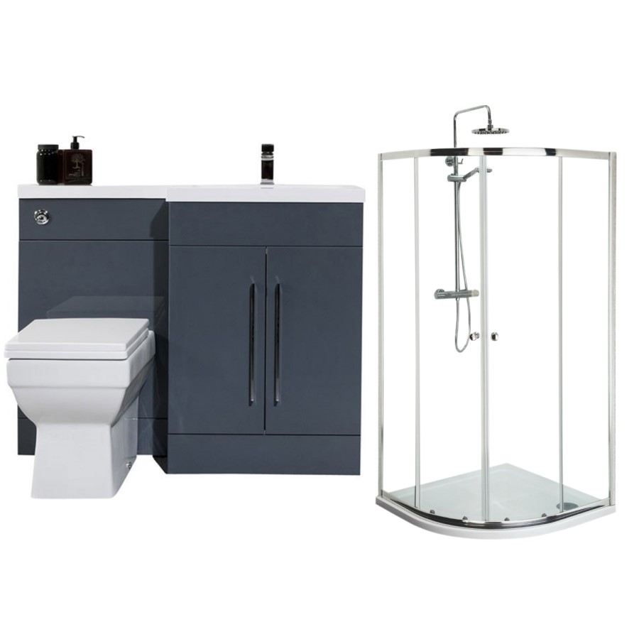 Moderno Right Hand Anthracite Furniture Suite with 900mm Shower Enclosure Tray and Waste