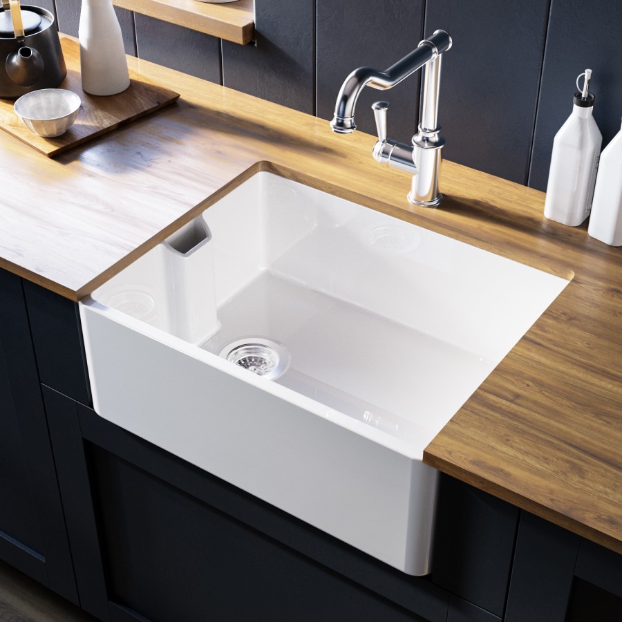 1 Bowl White Ceramic Undermount Kitchen Sink with Chrome Mixer Tap Set - Taylor & Moore