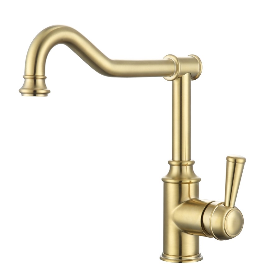 1 Bowl White Ceramic Undermount Kitchen Sink with Brushed Brass Kitchen Mixer Tap Set - Taylor & Moore