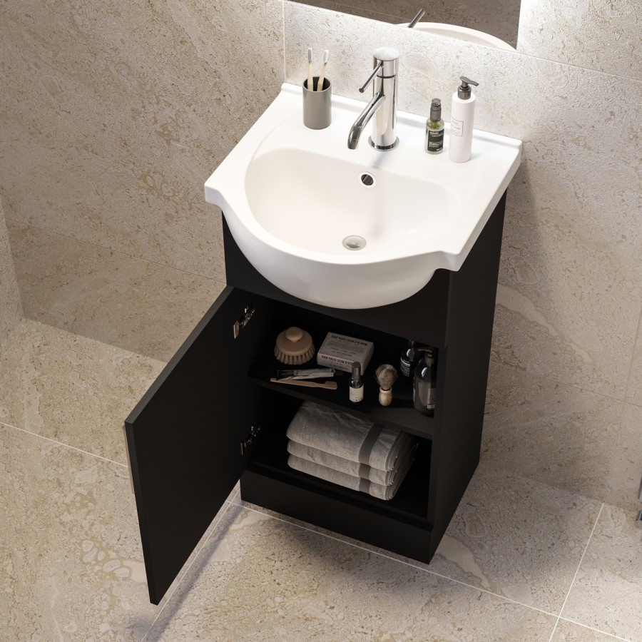 455mm Black Freestanding Cloakroom Vanity Unit with Basin - Classic
