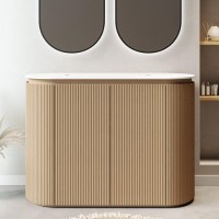 1200mm Wooden Curved Fluted Freestanding Double Countertop Vanity Unit - Matira 1200mm Wooden Curved Fluted Freestanding Double Countertop Vanity Unit - Matira