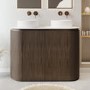 1200mm Walnut Wood Effect Curved Fluted Freestanding Double Countertop Vanity Unit with Basin - Matira