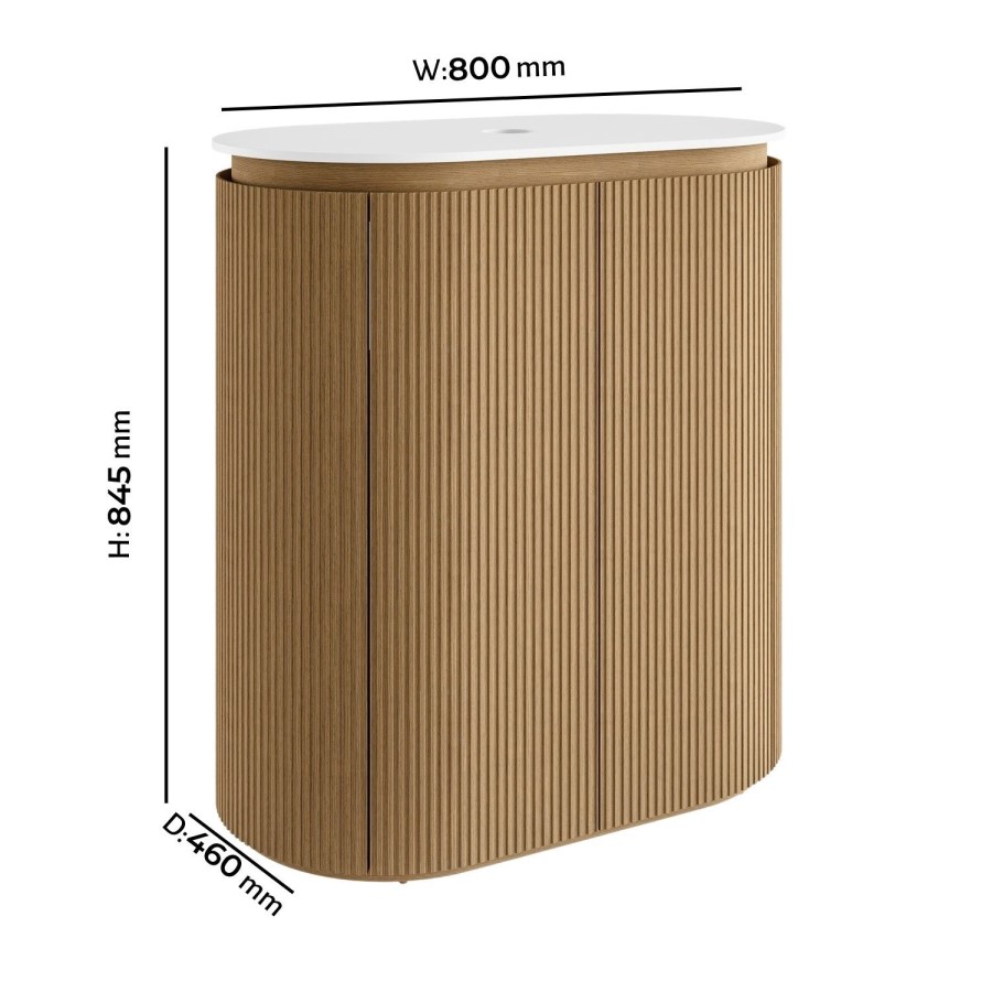 800mm Wooden Curved Fluted Freestanding Countertop Vanity Unit - Matira