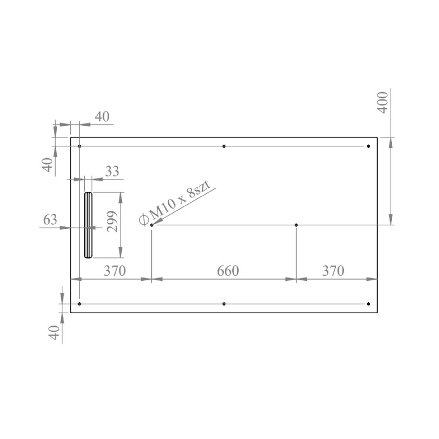 Black 1400x800 30mm Slimmine Tray w/  Linear Waste - Coast 