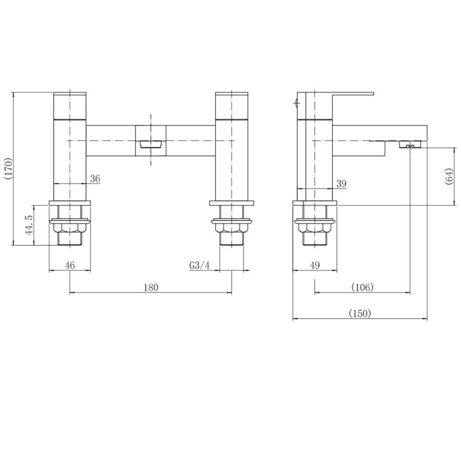 Black Bath and Basin Tap Set - Como