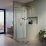 Grade A1 - 1000mm Brushed Brass Frameless Wet Room Shower Screen with 300mm Hinged Flipper Panel - Corvus