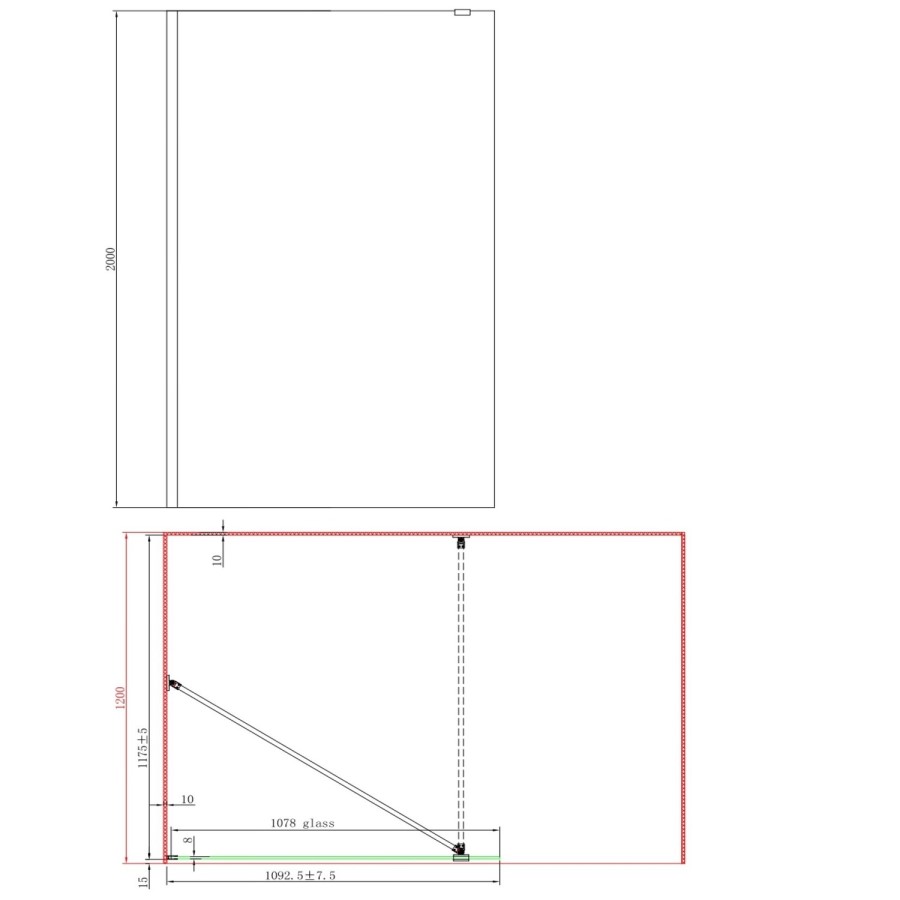 1000mm Brushed Brass Shower Screen for Wet Room & Walk In Shower with 300mm Hinged Flipper Return Panel – Corvus
